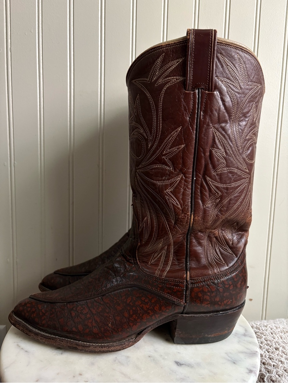 Vintage White Label Nocona Leather Western Cowboy Boots Men 8.5 Brown VTG Exotic - Picture 4 of 11